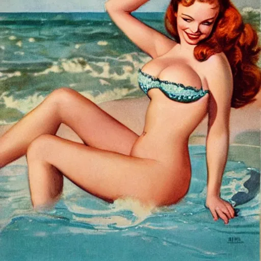 Image similar to christina hendricks on the cover of swimsuit illustrated 1 9 5 0 by earl norem