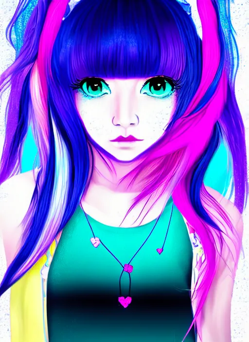 Prompt: portrait of a girl kawaii, seapunk, anime, pop and vibrant colors