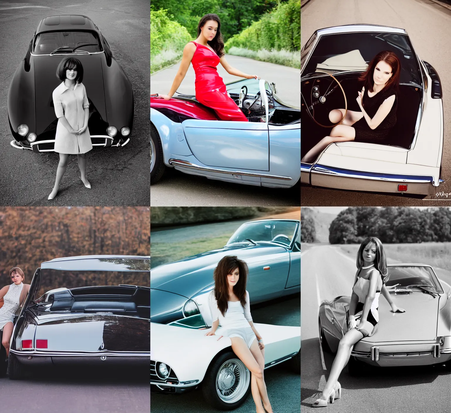 Prompt: Professional photography, a beautiful woman with a 1967's sports car