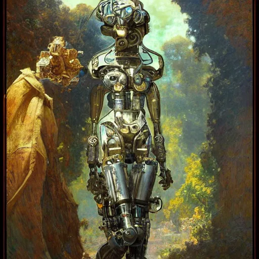 Image similar to highly detailed portrait of an humanoid robotic chameleon mecha, painting by gaston bussiere, craig mullins, j. c. leyendecker, lights, art by ernst haeckel, john william godward, hammershøi,