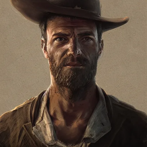 Image similar to a digital portrait of a human bounty hunter from hunt showdown, western, hyper realistic, horror, back lighting, in the style of greg rutkowski,