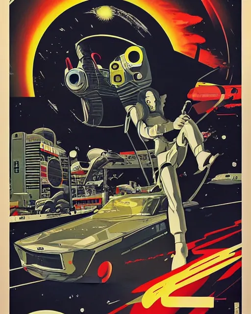 Image similar to pulp sci - fi poster by shigeru komatsuzaki