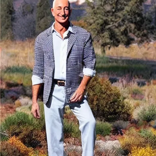 Prompt: hippie jeff bezos clothes