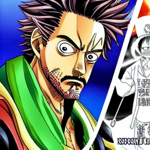 Image similar to robert downey jr as character in one piece manga,