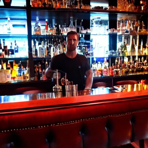 Prompt: mysterious lounge bar with bartender