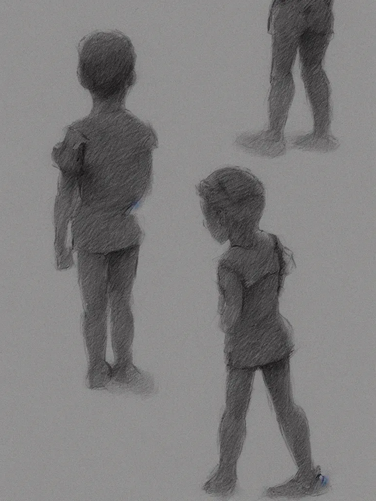 Image similar to sketch of a child standing, by disney concept artists, blunt borders, rule of thirds, beautiful light