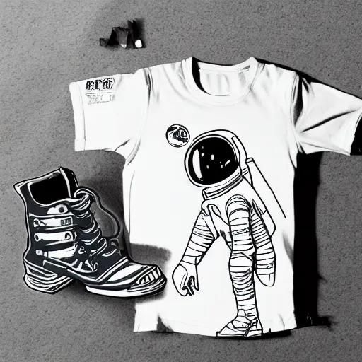 Image similar to astronaut skateboarding, graphic tees, line art