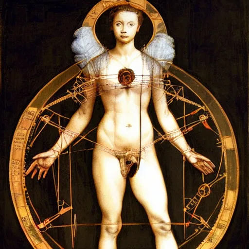 Image similar to elisabeth of austria in the style of the Vitruvian Man by Leonardo da Vinci