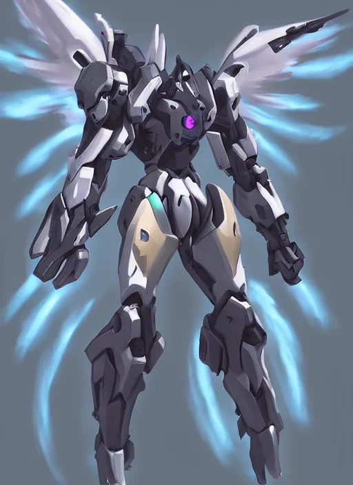 Prompt: digital art, concept art, painting, shading, overwatch style, angel mech