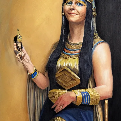Prompt: Bill Gates cosplaying as Cleopatra, oil on canvas, high quality professional portrait, highly detailed, trending on art station