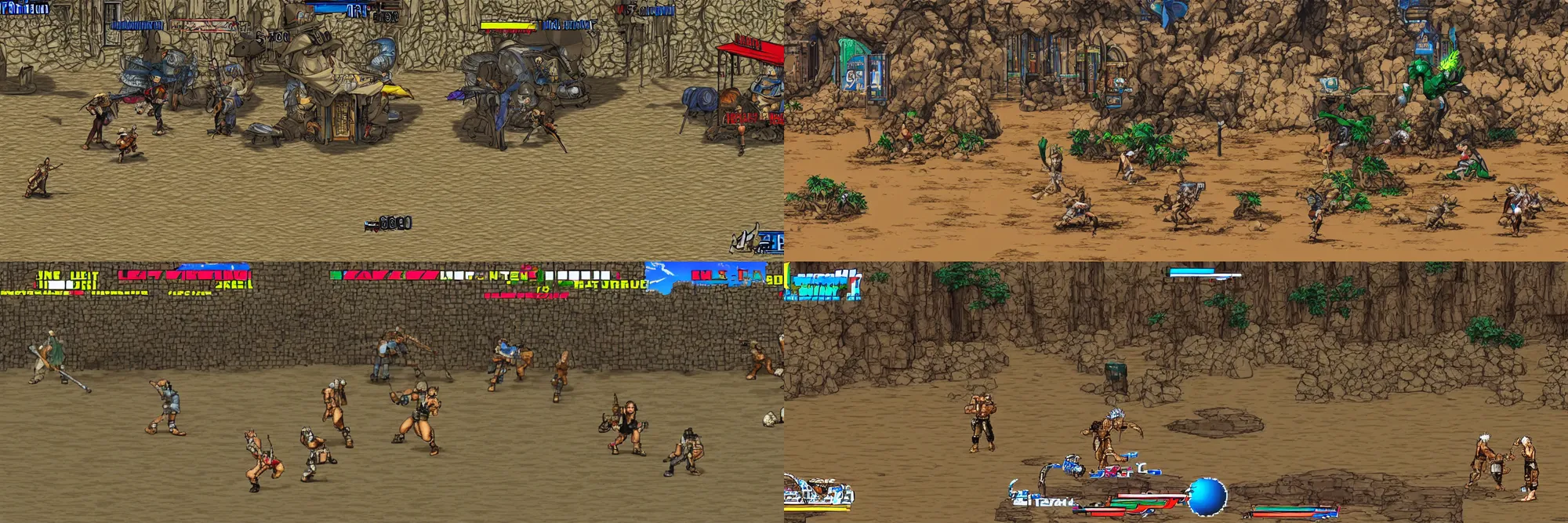 Prompt: a neo geo snk fighting stage in front of a desert bazaar. ultra clear detailed. highly detailed