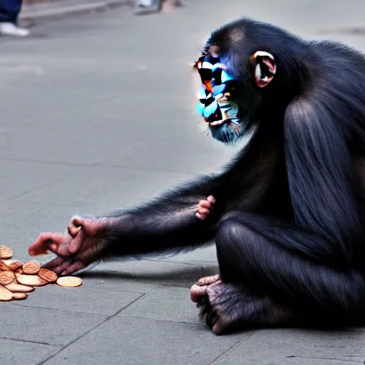 Prompt: a chimpanzee picking up pennies on a street in manhattan, depth of field, breathtaking, detailed and intricate environment, 8 k resolution, hyperrealistic