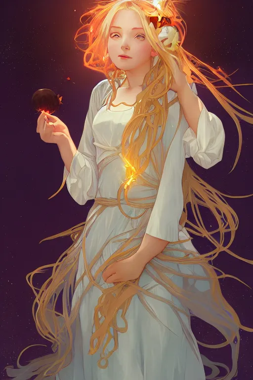 Prompt: a cute wizard girl conjuring a lightening ball, character art portrait, anime key visual, official media, illustrated by alphonse mucha, wlop, extremely detailed, 8 k, trending on artstation, cinematic lighting, beautiful