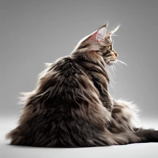 Prompt: Maine coon cat huge fluffy tail side view eyebleach pixiv bokeh high quality 8k award winning photograph