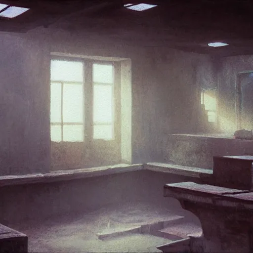 Prompt: detailed painting of bladerunner interior room in yemen, artstation, beksinski, cinematic