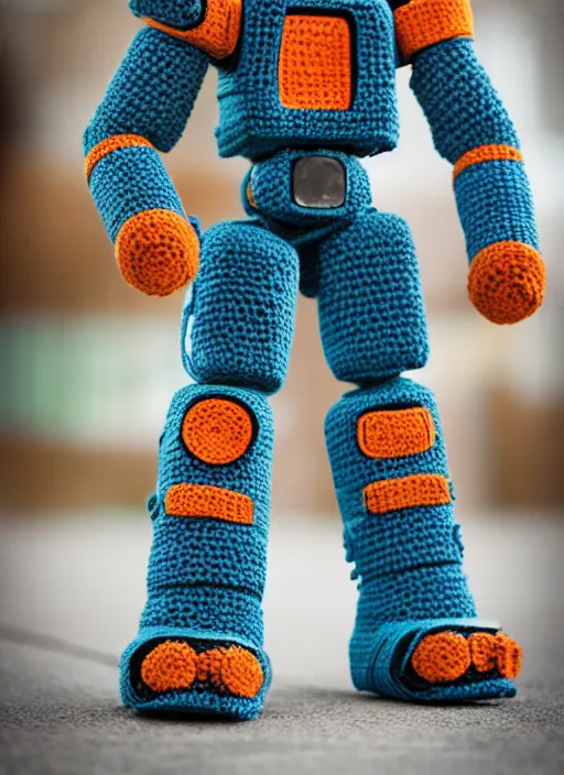 Image similar to a crochet mecha robot, very detailed, Sigma 30 mm f/1.4