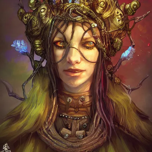 Image similar to Lady Yggdrasil Queen Portrait Portrait Portrait Planescape Torment Vagrant Story Character Time Druid Face Head Eyes Jordan Grimmer Oleg Zherebin Till Freitag Tamas Medve Todor Hristov Ilya Repin