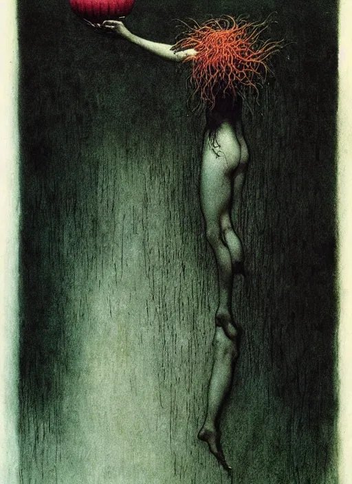 Image similar to clown girl by Beksinski and Arthur Rackham