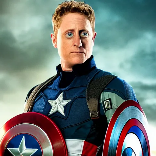 Image similar to if Alan Tudyk was captain America, cinematic, epic, cool, photo realistic, 4k, high detail