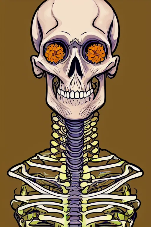 Image similar to A portrait of a skeleton who is a monk, sticker, portrait, highly detailed, colorful, illustration, smooth and clean vector curves, no jagged lines, vector art, smooth