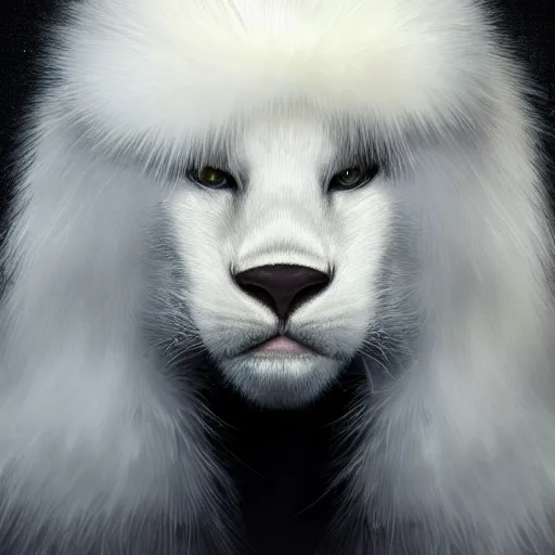 Image similar to portrait of a white panter with a very long fur and wizard hat, fantasy, trending on artstation, heroic pose, illustration, highly detailed, simple, 8k