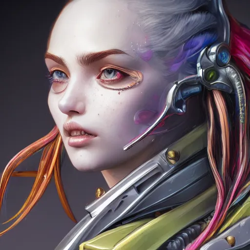 Image similar to studio portrait of lawful good colorful female holy mecha paladin absurdly beautiful, elegant, young sensual graceful woman, ultrafine hyperrealistic detailed face illustration by kim jung gi, irakli nadar, intricate linework, sharp focus, bright colors, matte, octopath traveler, final fantasy, unreal engine highly rendered, global illumination, radiant light, intricate environment