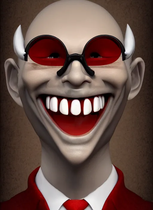 Prompt: a grinning devil dressed as an accountant, spectacles, digital art, character portrait, high quality, 8 k, detailed,