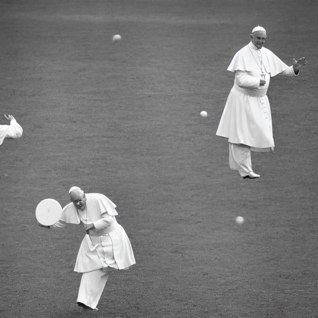 Image similar to the pope throwing a discus, vintage photograph, 8 k