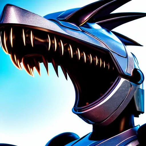 Image similar to close up maw shot of a cute stunning robot anthropomorphic female dragon, with sleek silver armor, a black OLED visor over the eyes, looking at the camera, her dragon maw open in front of the camera, camera looking down into the maw, seeing the gullet, tongue, and teeth, about to consume you, on the beach at sunset, highly detailed digital art, furry art, anthro art, sci fi, warframe art, destiny art, high quality, 3D realistic, mawshot, dragon art, Furaffinity, Deviantart