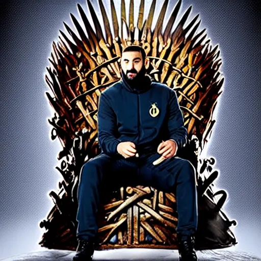 Prompt: Karim Benzema sitting on the iron throne, 4k, award winning, Photograph