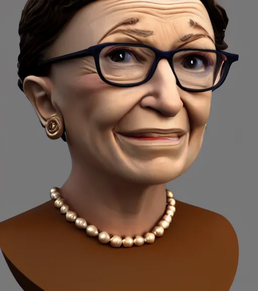 Image similar to Fanart 3D model of Ruth Bader Ginsberg, trending on artstation, cycles render, character bust, For Hire 3D artist, Pixar and Industrial