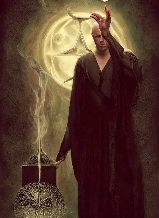 Image similar to channing tatum as aleister crowley the grand mage of thelema. art by tom bagshaw and nils hamm