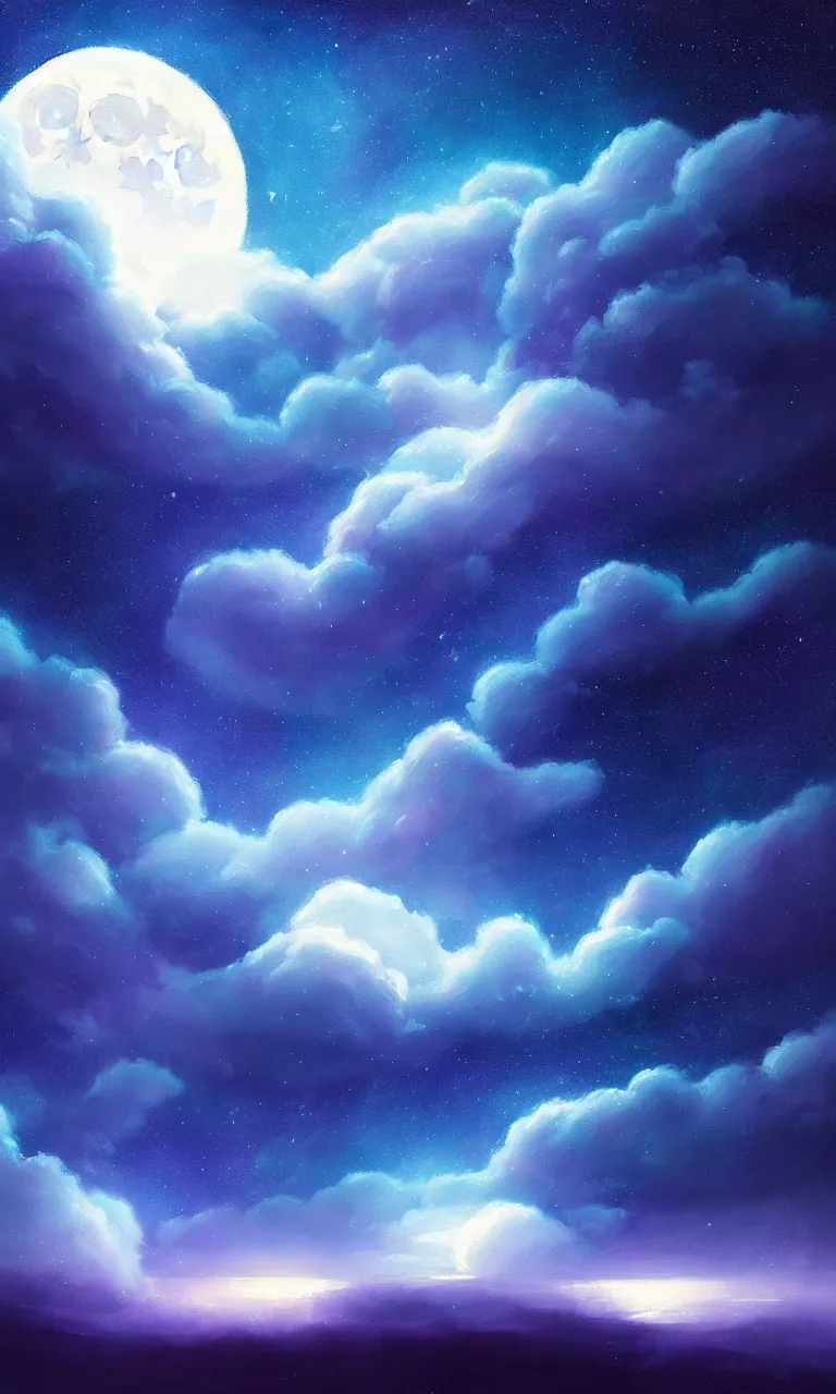 Image similar to a beautiful painting of ice age, starry sky, moon ， cloud, by liam wong and yuumei and yanjun chen, trending on artstation