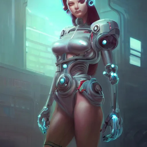 Image similar to a portrait of a beautiful cybernetic nurse, cyberpunk concept art by pete mohrbacher and wlop and artgerm and josan gonzales, digital art, highly detailed, intricate, sci-fi, sharp focus, Trending on Artstation HQ, deviantart, unreal engine 5, 4K UHD image