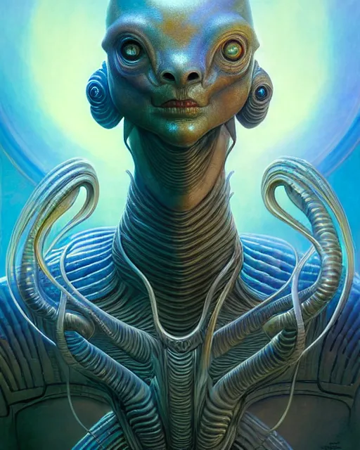 Prompt: portrait of an young alien creature, ultra realistic, intricate details, the fifth element artifacts, highly detailed by peter mohrbacher, allen williams, hajime sorayama, wayne barlowe, boris vallejo, aaron horkey, gaston bussiere, craig mullins