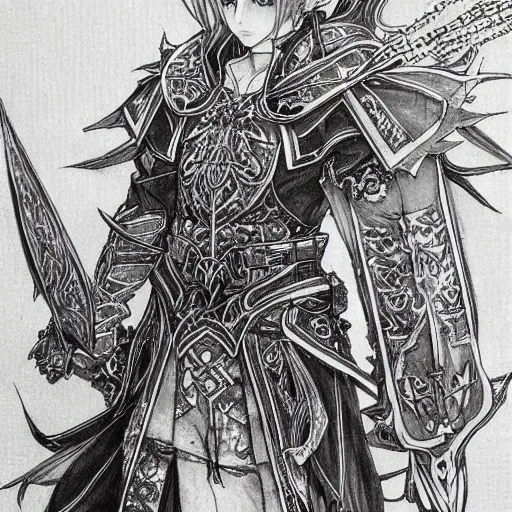 Image similar to a mage from final fantasy 14 drawn by Yoshitaka Amano, intricate, amazing line work