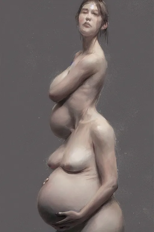 Image similar to pregnant woman under street light, highly detailed, sharp focused, ultra realistic digital concept art by Ruan Jia, Alyssa Monks, Stanley Artgerm