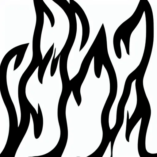 Image similar to pictogram of aggressive thick flames coming out the top, black and white