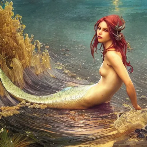 Image similar to a mermaid drowning in an oil spill, ultra realistic, concept art, intricate details, highly detailed, photorealistic, octane render, 8 k, unreal engine. art by artgerm and greg rutkowski and magali villeneuve and alphonse mucha