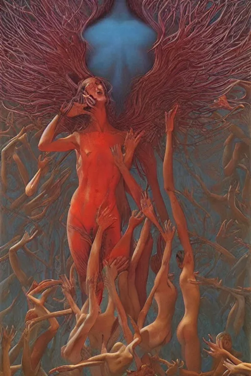 Image similar to an amazing masterpiece of art by gerald brom, Zdzisław Beksiński, ecstasy