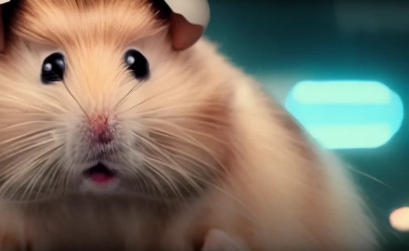 Prompt: hamster princess leia, movie still, star wars, cinematic, sharp focus, cinematic grain, cinematic lighting, 8 k