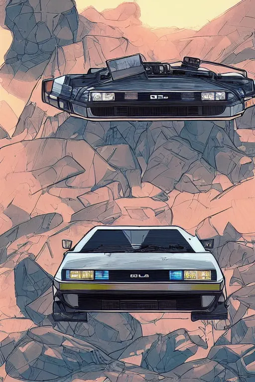 Image similar to Delorean car designed by Aplle that looks like it is from Borderlands and by Feng Zhu and Loish and Laurie Greasley, Victo Ngai, Andreas Rocha, John Harris