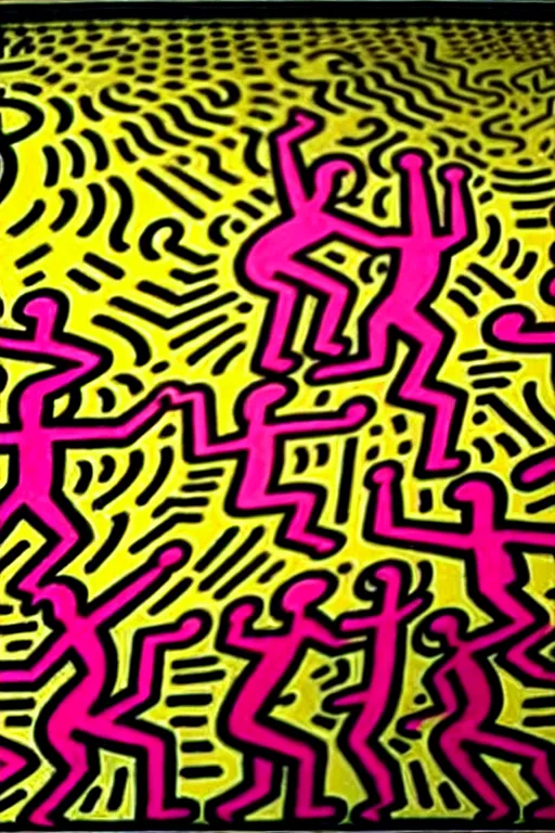 Prompt: the velvet underground and nico playing live on stage at a night club, beautiful stage decoration with flowers in the background, painting by keith haring, very detailed and toned down and ornamental and moody and cool and relaxed and high on drugs, tasteful colors, trending on artstation, behance contest winner