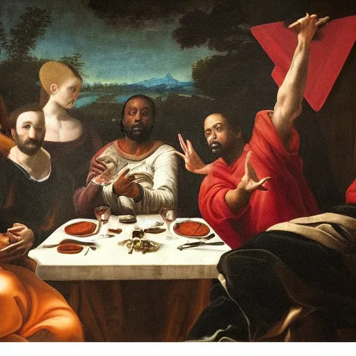 Prompt: a renaissance painting of Kanye and Playboi Carti at the final supper