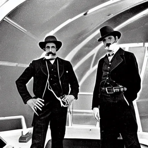 picture of wyatt earp and doc holliday standing on the | Stable Diffusion