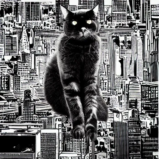 Prompt: “ frank miller ” sin city from the black lagoon rag doll cat black and white highly detailed cityscape 1 0 2 4 x 1 0 2 4