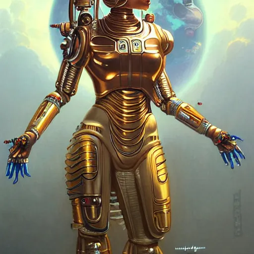 Prompt: Futuristic laxmi Indian Goddess in a robot spacesuit, sci-fi, fantasy, intricate, beautiful, elegant, attractive, indian goddess of wealth, highly detailed, digital painting, artstation, masterpiece, concept art, smooth, sharp focus, art by artgerm, hajime sorayama, William-Adolphe Bouguereau and greg rutkowski