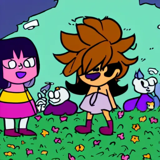 Image similar to kris from deltarune and lucy loud comparing bangs