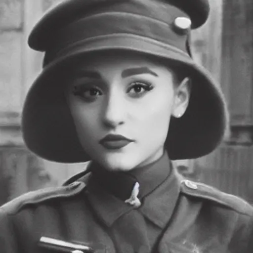 Image similar to ariana grande as a german solider in world war 2 taken with a 1 9 4 0's camera