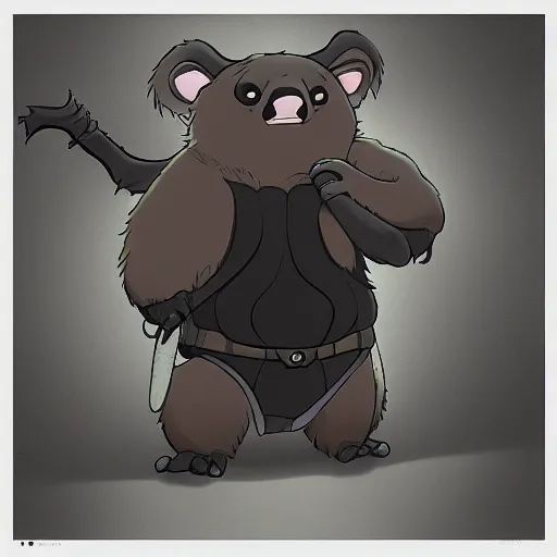 Image similar to an elegant demon koala dressed in a smart black shinobi outfit in the style of we bare bears, digital art by łukasz piskorz and patrick mcenvoy and michael komarck, intricate, highly detailed, artstation, concept art, smooth, sharp focus